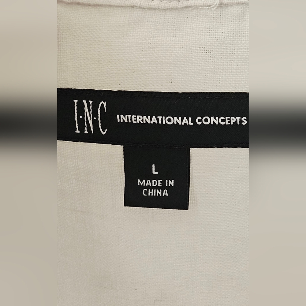 INC International Concepts Blouse Twist hem Top Linen White 3/4 Sleeves Size L - Picture 4 of 8